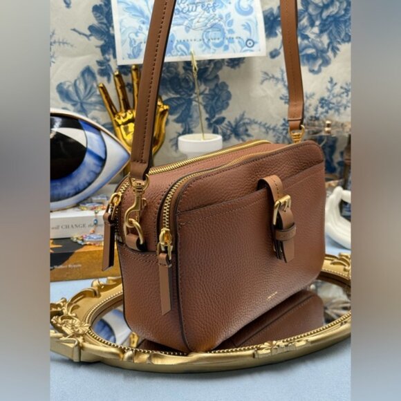 🆕 OROTON 🧿 NWOT Dylan Camera Crossbody Bag, Tan Calfskin Pebble Leather - Picture 7 of 16